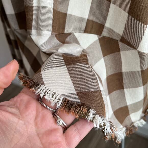 Democracy Long Sleeve Brown & White Plaid Button Down Size 2X - Picture 5 of 8